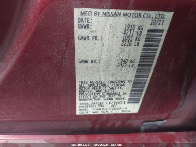 Nissan Altima 2.5 S 2014 1N4AL3AP5EC169001 Image 9