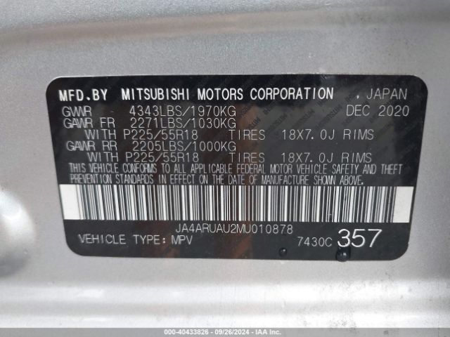 JA4ARUAU2MU010878 Mitsubishi Outlander Sport 2.0 Be Awc/2.0 Es Awc/2.0 Le Awc/2.0 Se Awc