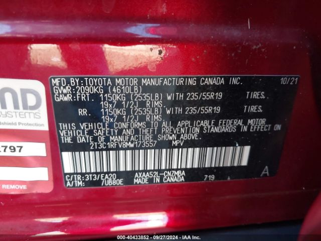 2T3C1RFV8MW173557 Toyota Rav4 Xle Premium