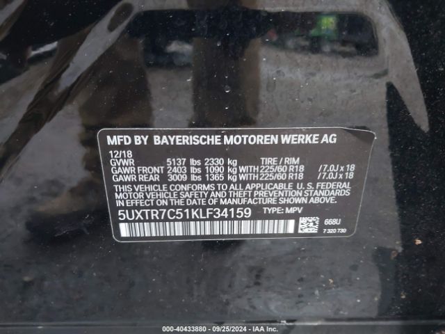 5UXTR7C51KLF34159 BMW X3 Sdrive30i