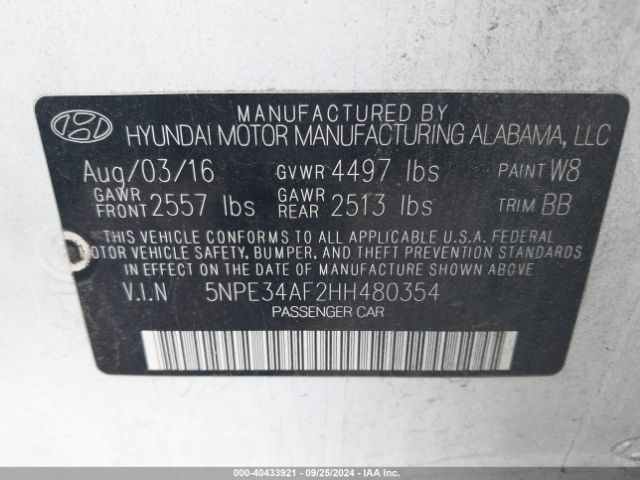 5NPE34AF2HH480354 Hyundai Sonata Sport