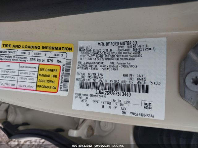 3LN6L2G92GR613440 Lincoln MKZ