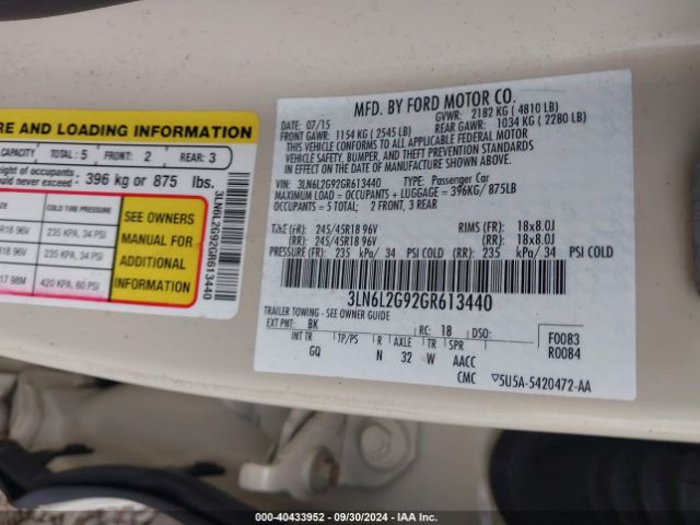 3LN6L2G92GR613440 Lincoln MKZ