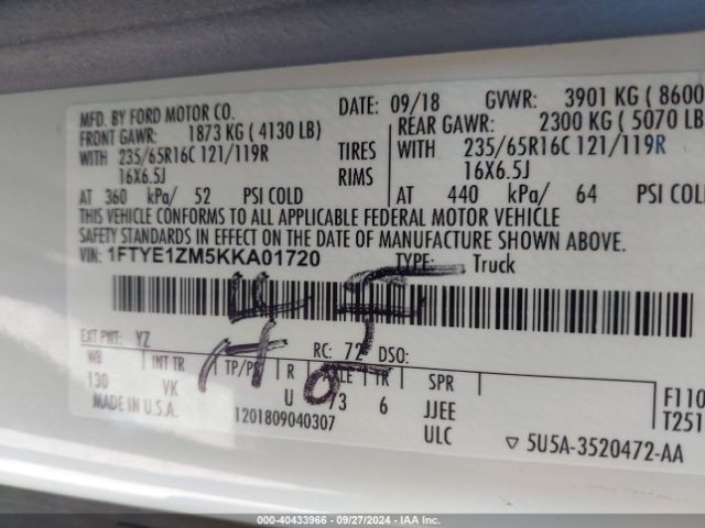 1FTYE1ZM5KKA01720 Ford Transit-150