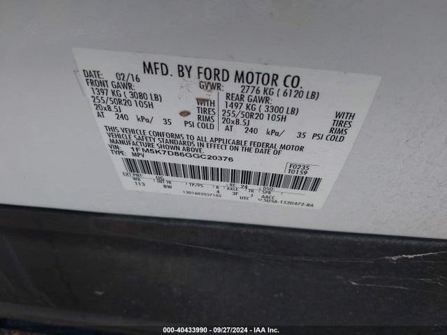 Ford EXPLORER XLT 2016 1FM5K7D86GGC20376 Image 9