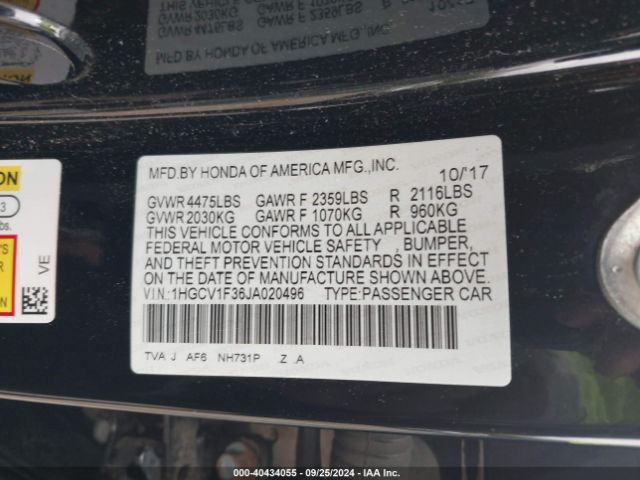 1HGCV1F36JA020496 Honda Accord Sport