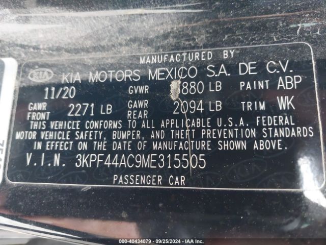 3KPF44AC9ME315505 KIA Forte Gt Manual