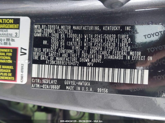 Toyota Venza Xle V6 2014 4T3BK3BB9EU104072 Image 9