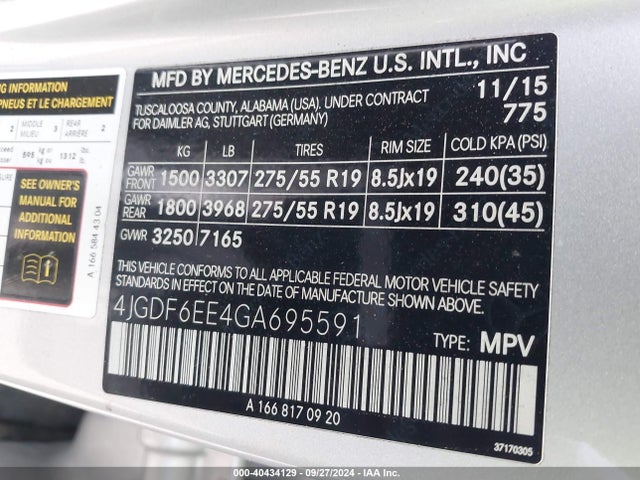 4JGDF6EE4GA695591 Mercedes-Benz Gl 450 4matic