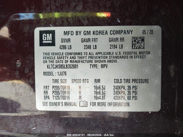 Chevrolet Trax Fwd Ls 2020 KL7CJKSB5LB352601 Image 9