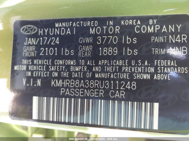 KMHRB8A38RU311248 Hyundai Venue Se