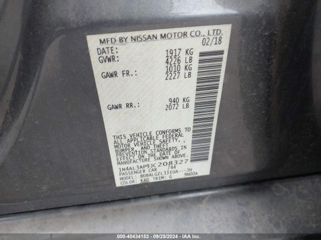Nissan Altima 2.5 S 2018 1N4AL3AP9JC208327 Image 9