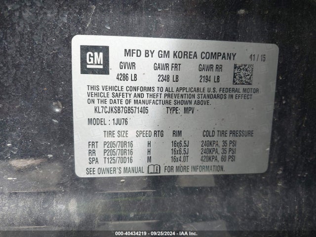 Chevrolet Trax 1ls 2016 KL7CJKSB7GB571405 Image 9