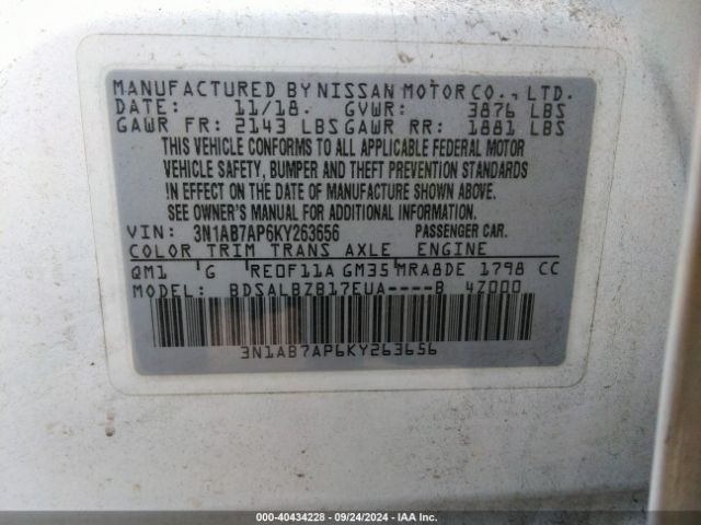 3N1AB7AP6KY263656 Nissan SENTRA S