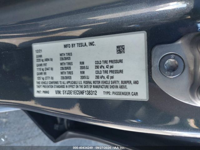 5YJ3E1EC5NF138312 Tesla Model 3 Performance Dual Motor All-wheel Drive