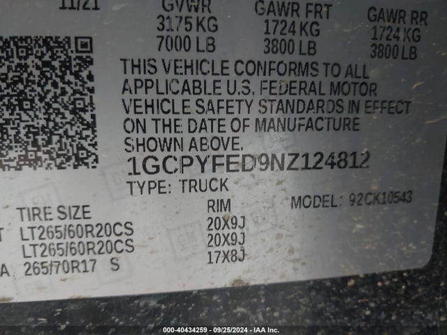 Chevrolet SILVERADO 1500 LTD 2022 1GCPYFED9NZ124812 Image 9