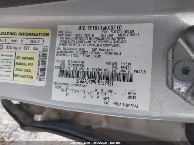 Ford Fusion Platinum 2017 3FA6P0K99HR132421 Image 9