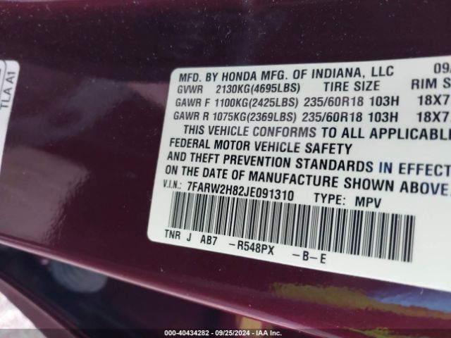 7FARW2H82JE091310 Honda Cr-v Ex-l/ex-l Navi