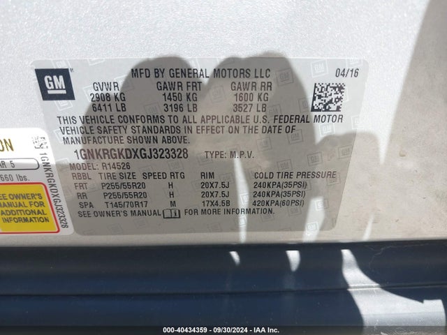 Chevrolet Traverse 1lt 2016 1GNKRGKDXGJ323328 Image 9