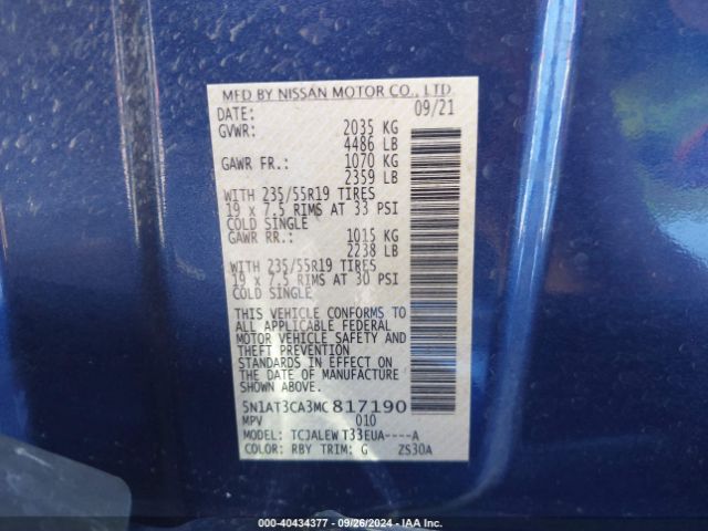 5N1AT3CA3MC817190 Nissan Rogue Sl Fwd