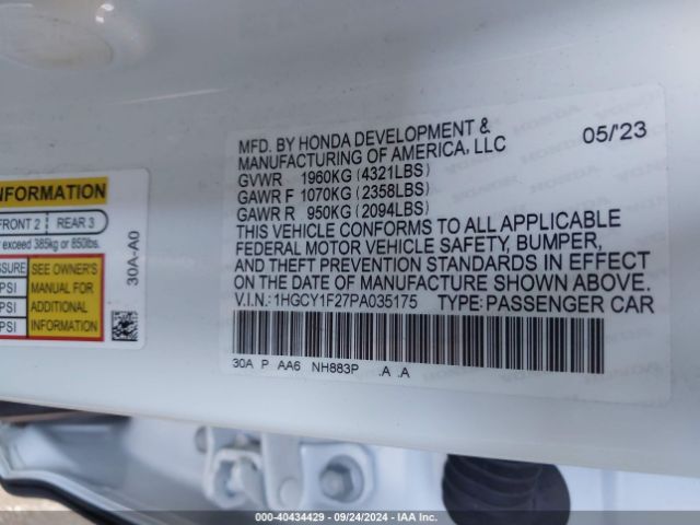 1HGCY1F27PA035175 Honda ACCORD LX