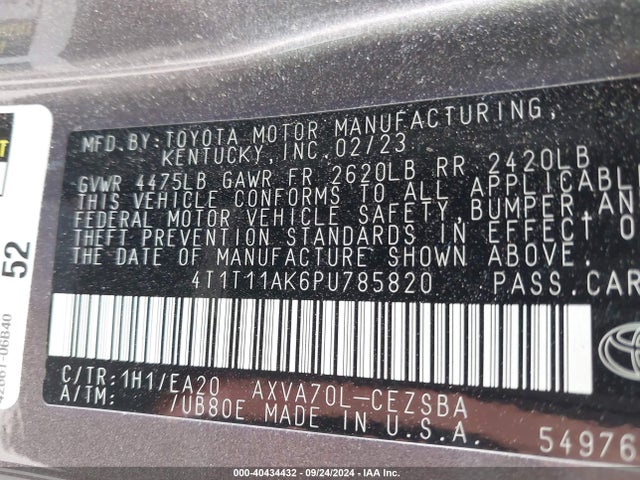 Toyota CAMRY SE 2023 4T1T11AK6PU785820 Image 9
