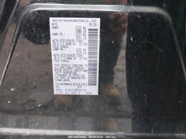 5N1AR2MMXGC656391 Nissan Pathfinder Platinum/s/sl/sv