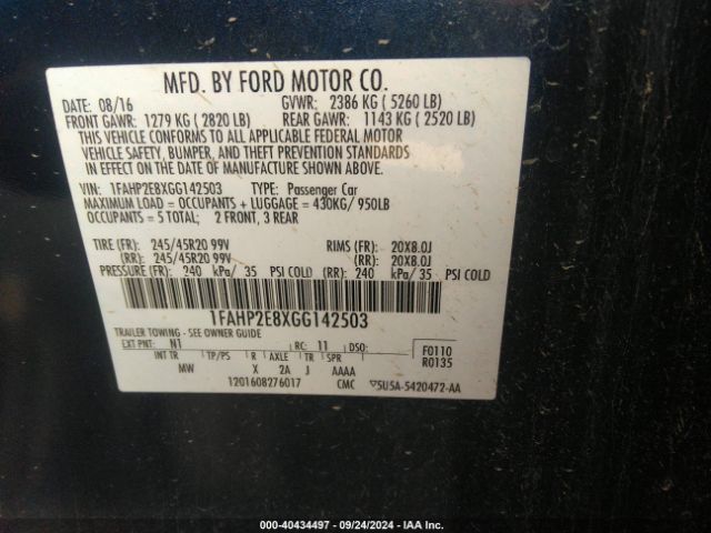 1FAHP2E8XGG142503 Ford TAURUS SEL