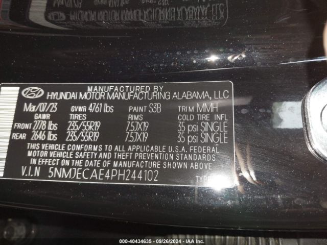5NMJECAE4PH244102 Hyundai Tucson Limited