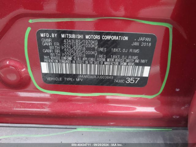 JA4AR3AUXJU003649 Mitsubishi Outlander Sport 2.0 Le