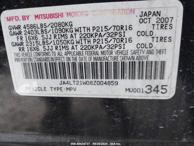 2008 MITSUBISHI OUTLANDER JA4LT21W08Z004859 Photo 8