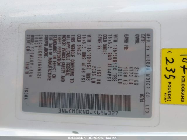 3N6CM0KN0JK696327 Nissan NV200 SV