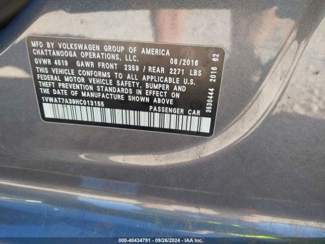 1VWAT7A39HC013155 Volkswagen Passat 1.8t S