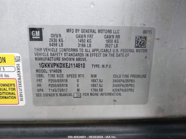 1GKKVPKDXEJ114810 GMC Acadia Sle-2