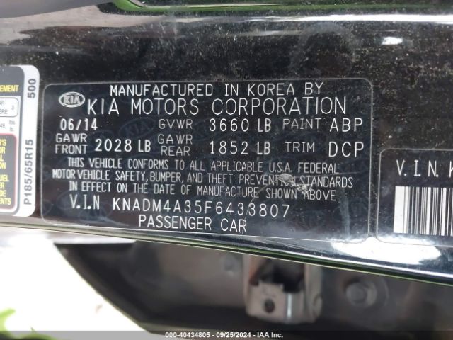 KNADM4A35F6433807 KIA RIO LX