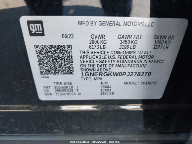 1GNERGKW0PJ278270 Chevrolet Traverse Fwd Lt Cloth