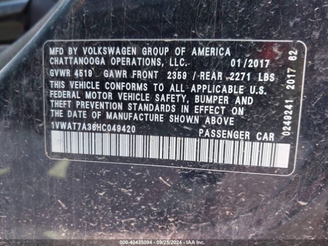 1VWAT7A36HC049420 Volkswagen Passat 1.8t S