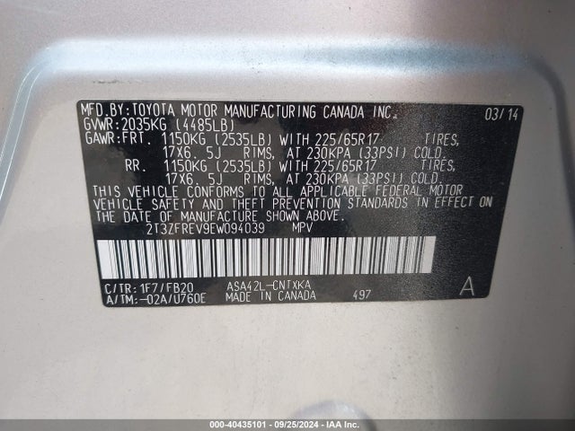 Toyota RAV4 LE 2014 2T3ZFREV9EW094039 Image 9