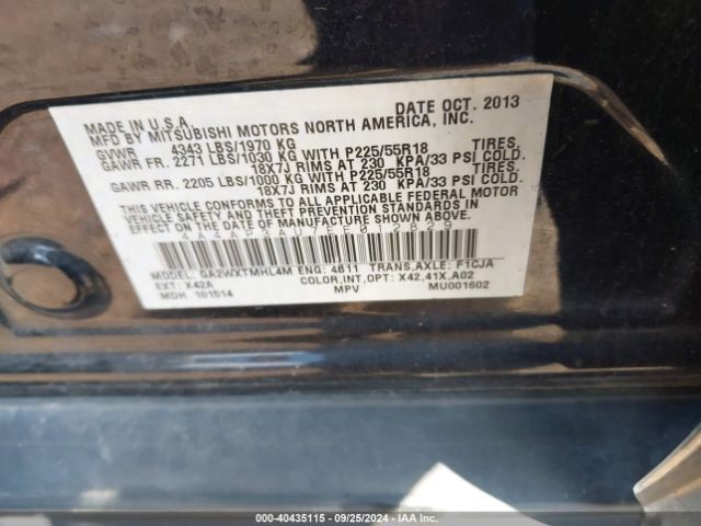 4A4AP3AU7EE012829 Mitsubishi Outlander Sport Es