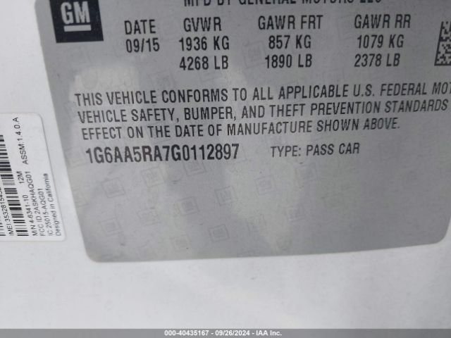1G6AA5RA7G0112897 Cadillac Ats Standard