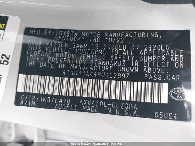 Toyota CAMRY SE 2023 4T1G11AK4PU102997 Image 9