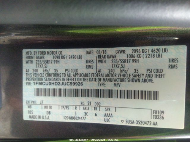 1FMCU0HD2JUC99926 Ford ESCAPE SEL