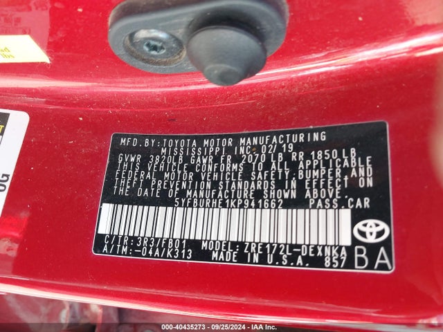 Toyota COROLLA LE 2019 5YFBURHE1KP941662 Image 9