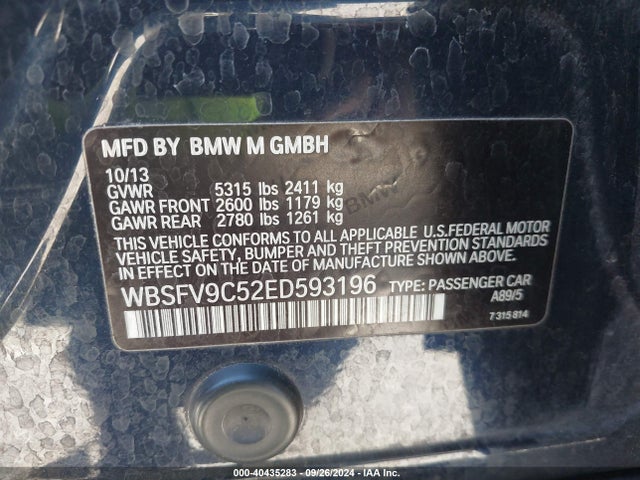 BMW M5 2014 WBSFV9C52ED593196 Image 9