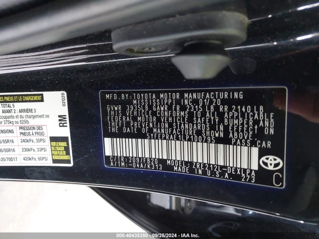 Toyota COROLLA LE 2020 5YFEPRAE1LP100795 Image 9