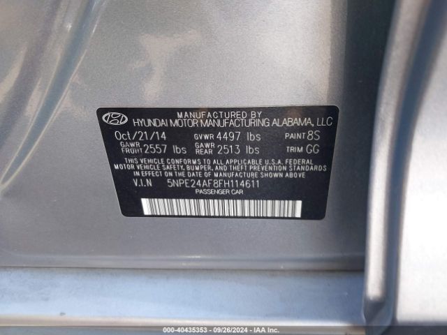5NPE24AF8FH114611 Hyundai SONATA SE