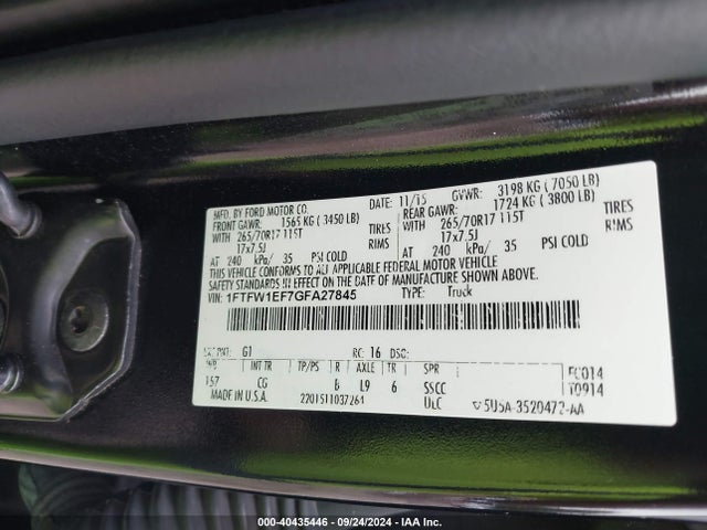 Ford F-150 Xl 2016 1FTFW1EF7GFA27845 Image 9