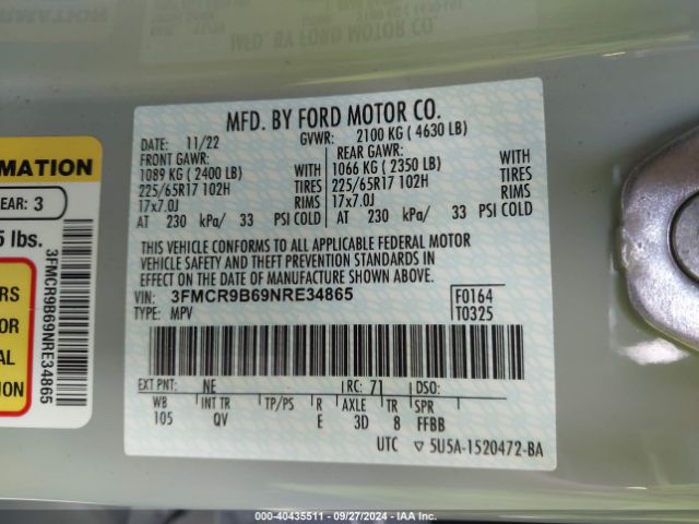 3FMCR9B69NRE34865 Ford Bronco Sport Big Bend