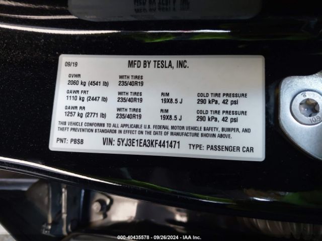 5YJ3E1EA3KF441471 Tesla Model 3 Long Range/mid Range/standard Range/standard Range Plus