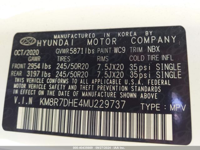 KM8R7DHE4MU229737 Hyundai Palisade Calligraphy